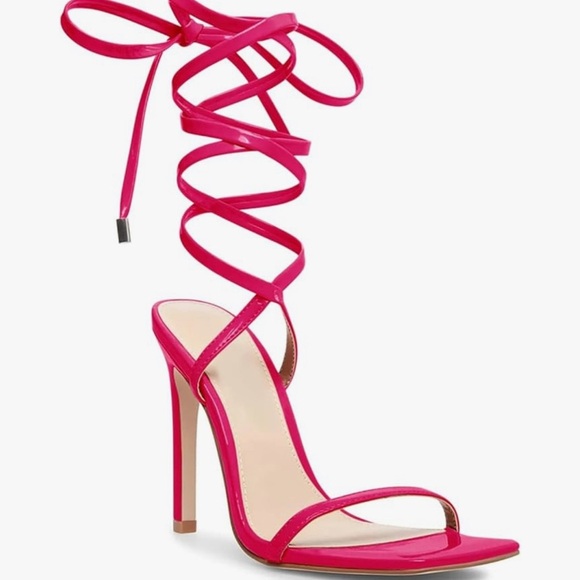 NEW WOMEN’S STRAPPY LACE UP  SQUARE TOE STILETTOS HOT PINK SIZE 8.5 - Picture 9 of 13